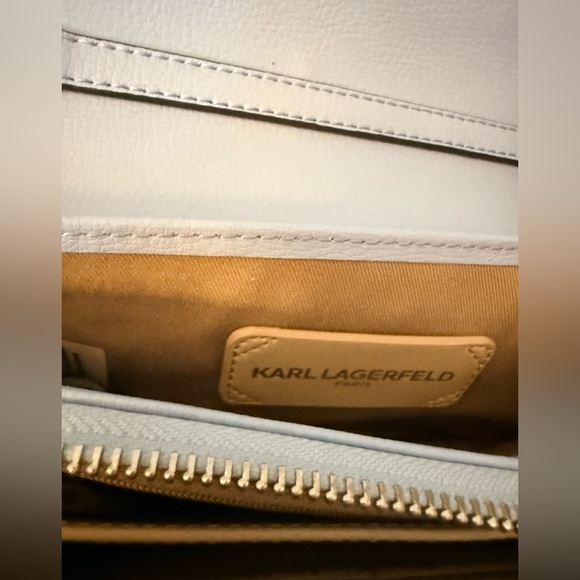 Karl Lagerfeld Sky Blue Crossbody Bag with Pearl and Silver Accents - Picture 9 of 10